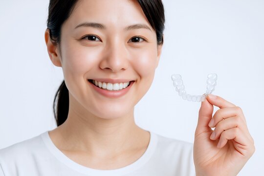 マウスピースを持っている女性